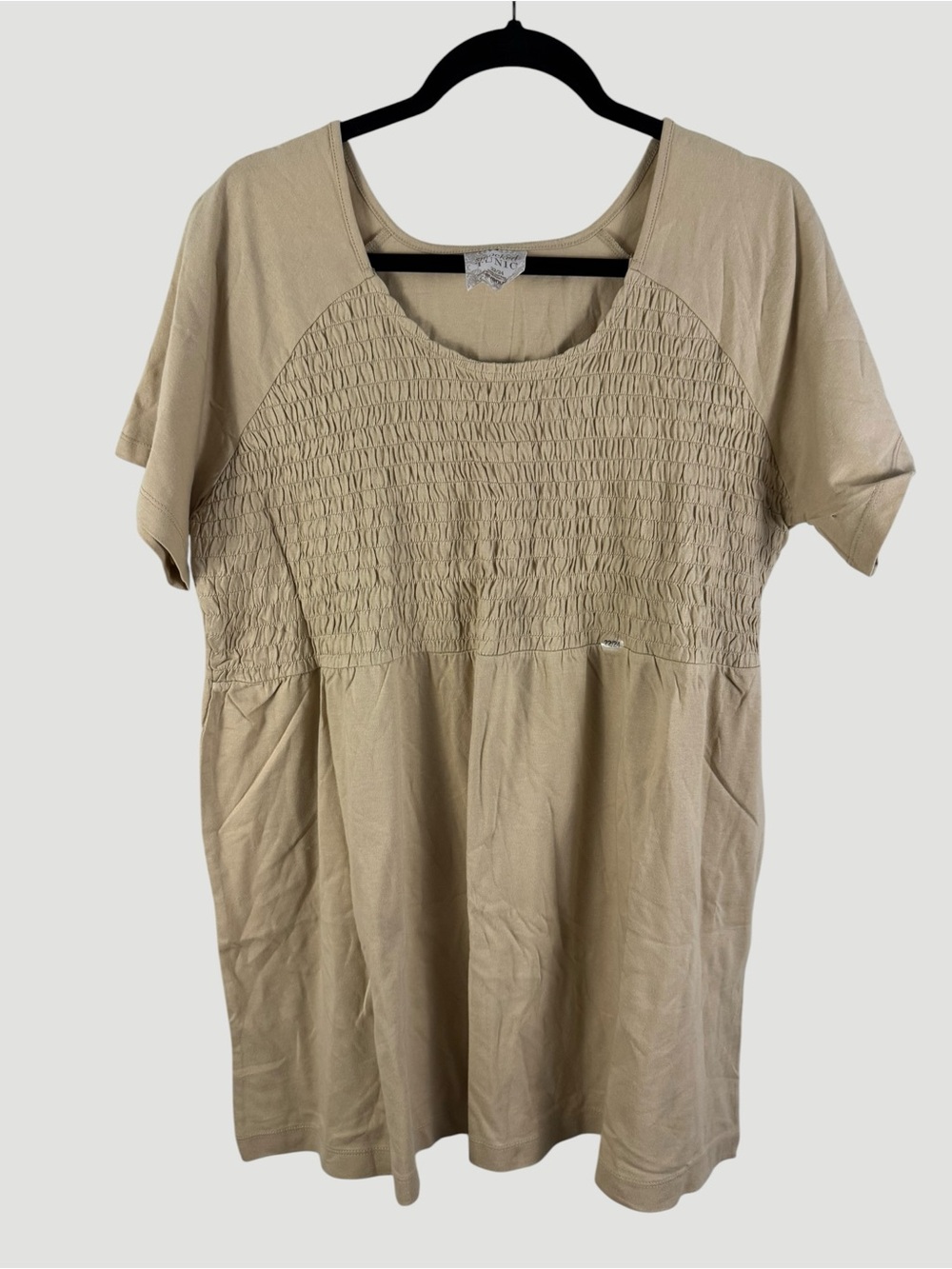 Neutral Smocked Short Sleeve Women’s Top Babydoll Tunic Tee